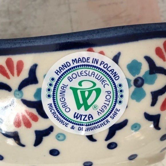 Polish Pottery Blue Off White Floral Motif Ceramika Boleslawiec Wiza Gravy Boat - Picture 5 of 11